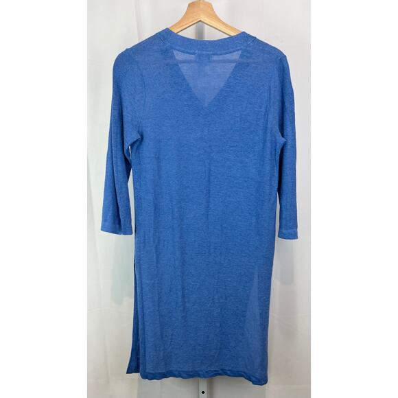 J. JILL Lightweight Knee Length Tunic Sweater V-Neck Side Slit Linen Bld Blue XS - Picture 2 of 9